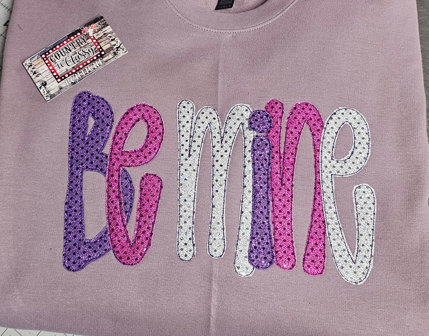 Valentines Applique, Be Mine Sparkly Sweatshirt