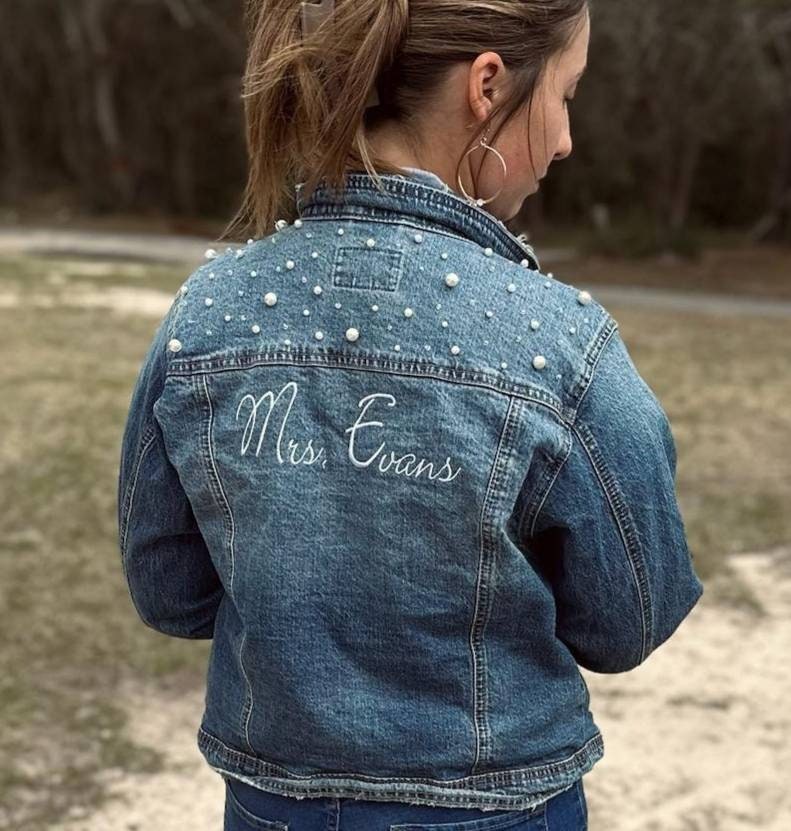 Bride denim jacket, embroidered jacket