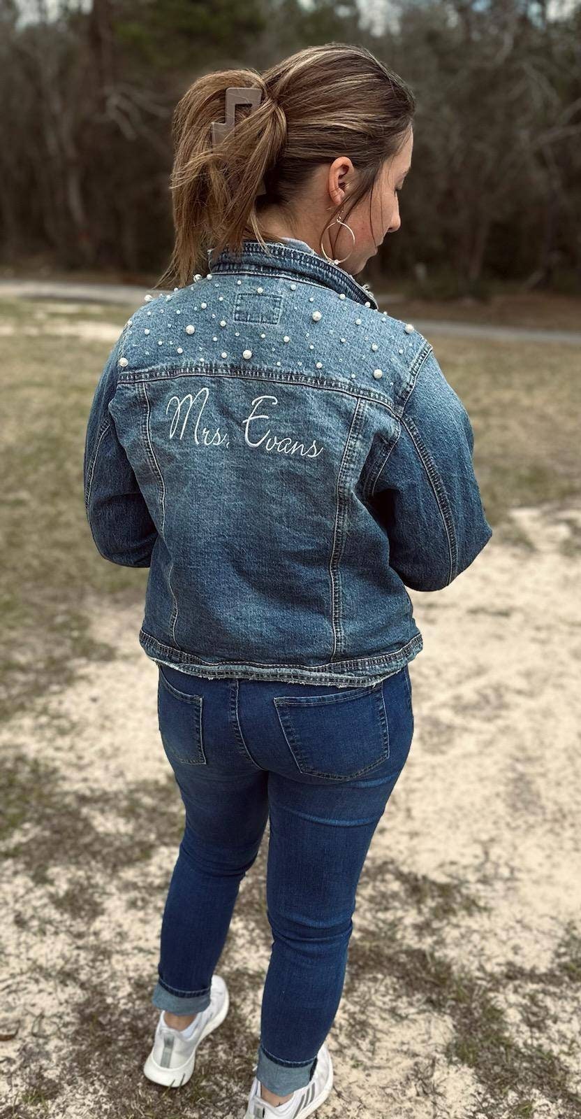 Bride denim jacket, embroidered jacket